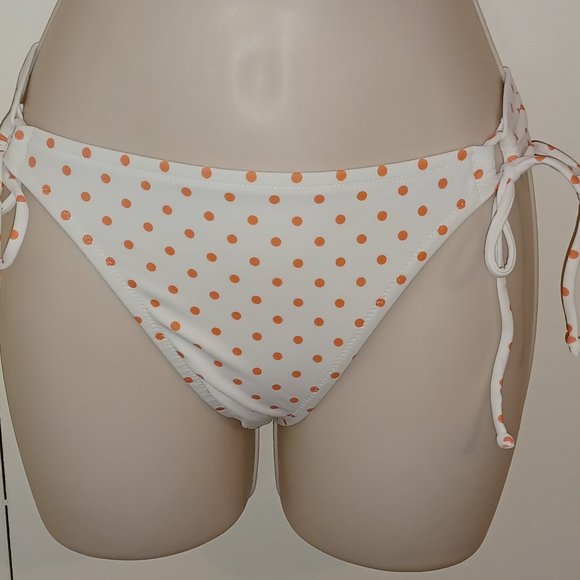 Victoria' Secret Double Tie Bikini Bottom Medium NWOT White Orange Polka Dots - Picture 11 of 14